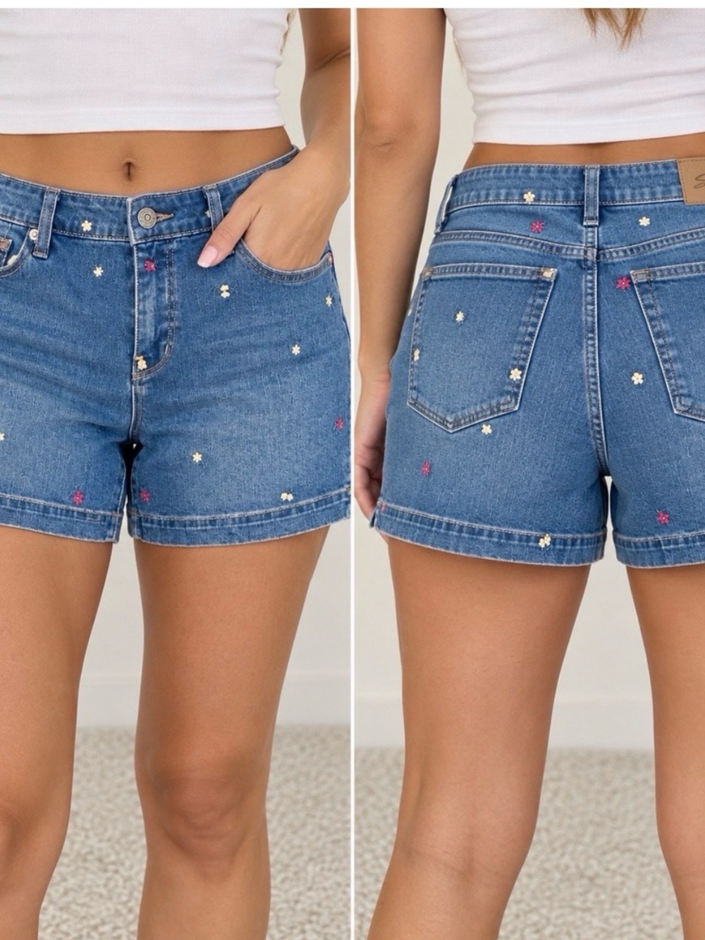 Seven7 Women’s Size 14 Denim Shorts Floral Embroidered Studded Mediumy Wash Week